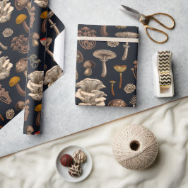 Papel De Regalo Hongos salvajes sobre negro de grafito