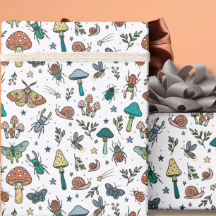 Papel De Regalo Hongos y bugs dibujados a mano   Selva nocturna