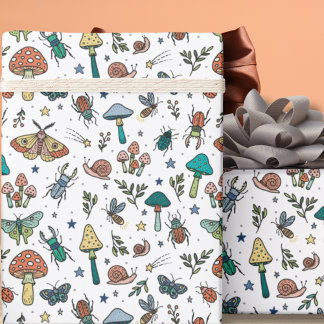 Papel De Regalo Hongos y bugs dibujados a mano | Selva nocturna