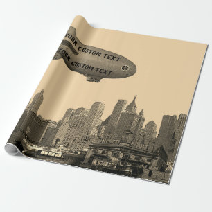 Papel De Regalo HORIZONTE de NEW YORK CITY del DIRIGIBLE NO RÍGIDO