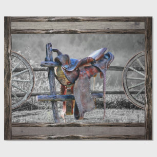 Papel De Regalo Horse Saddle Corral Fence Western Wagon Wheels