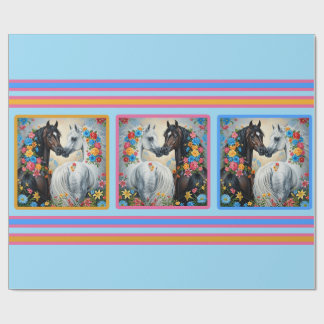 Papel De Regalo Horses Framed in flowers Wrapping Paper