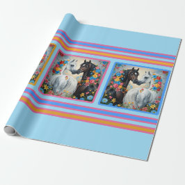 Papel De Regalo Horses Framed in flowers Wrapping Paper