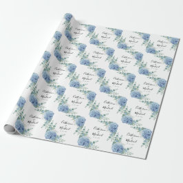Papel De Regalo Hortensia Azul Floral Boda Personalizada