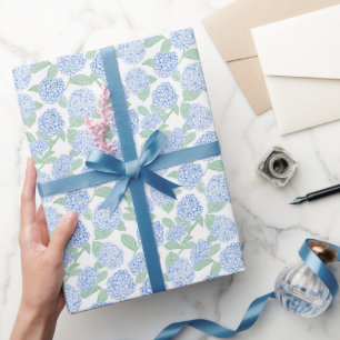Papel De Regalo Hortensia Azul y Verde Preppy