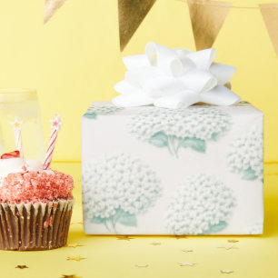 Papel De Regalo Hortensia Blanca Elegante Verde Acuario