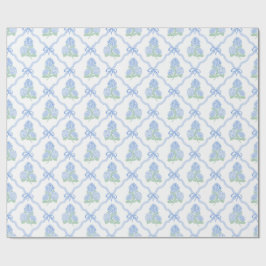 Papel De Regalo Hortensias Azules y Verdes Elegantes