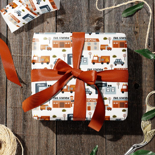 Papel De Regalo Hospital, incendio, patrón de ciudad policial para (Subido por el creador)