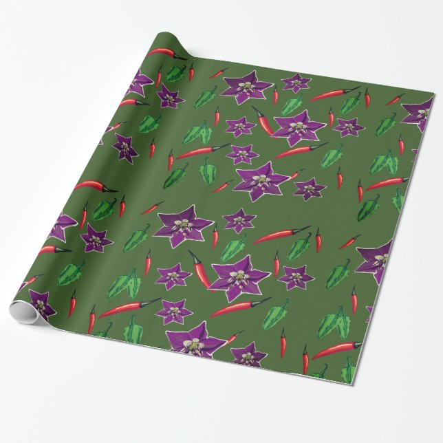 Papel De Regalo Hot Peppers, Personalizado Purple Blossom (Desenrollado)