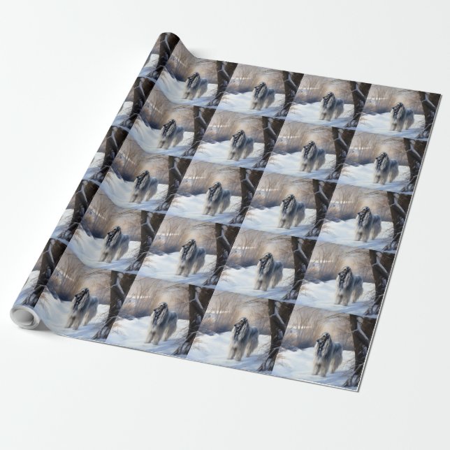 Papel De Regalo Hound afgano deja que nieve Navidades (Desenrollado)
