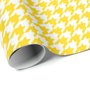 Papel De Regalo Houndstooth amarillo y blanco de oro medio