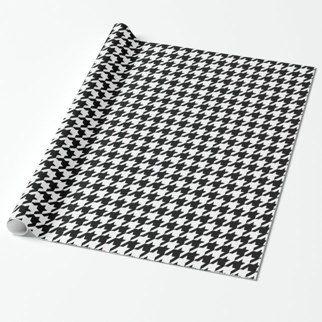 Papel De Regalo Houndstooth elegante negro en Emporiomoffa (Desenrollado)