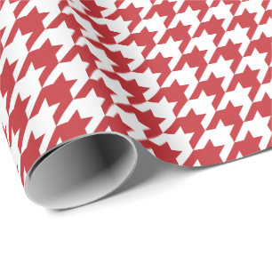 Papel De Regalo Houndstooth rojo oscuro y blanco medio