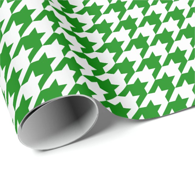 Papel De Regalo Houndstooth verde y blanco medio (Esquina del rollo)