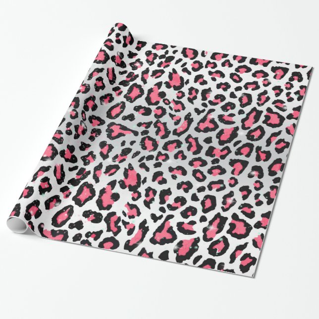Papel De Regalo huella animal de leopardo rosa de chicle de moda (Desenrollado)