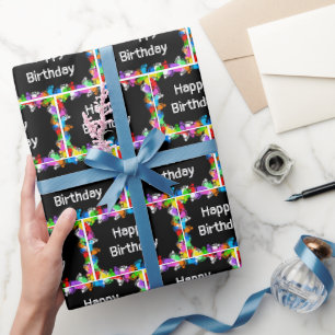 Papel De Regalo Huella de cumpleaños sobre negro  