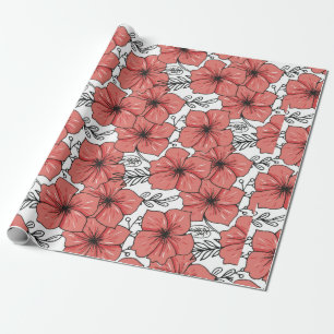 Papel De Regalo huella de flor esbozada en color brillante