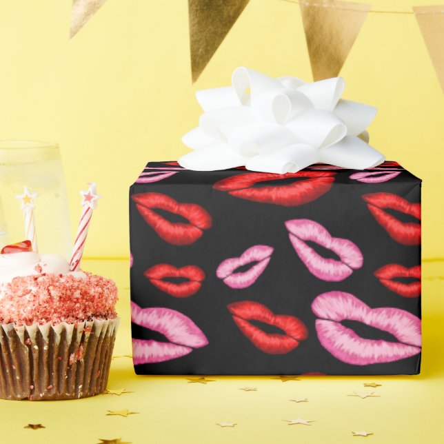 Papel De Regalo Huella de lápiz labial rojo rosa (Fiesta de cumpleaños )