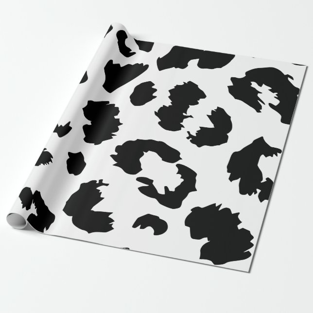 Papel De Regalo Huella de leopardo blanco y negro (Desenrollado)