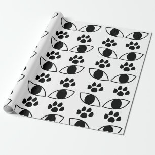 Papel De Regalo Huella de pata de gato negro y blanco