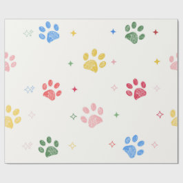Papel De Regalo Huella de pata y estrellas coloridas