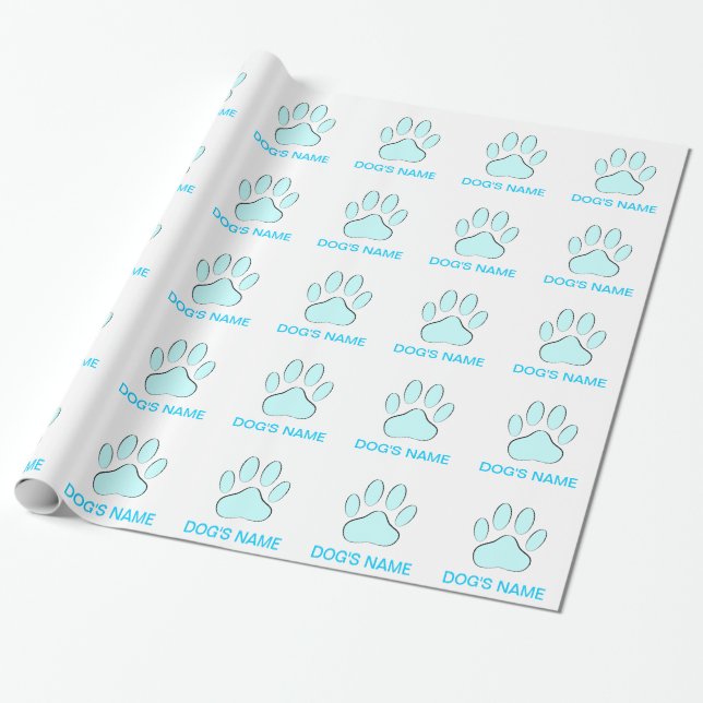 Papel De Regalo Huella de perro azul bebé (Desenrollado)