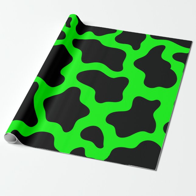 Papel De Regalo huella de vaca verde ácida de halloween (Desenrollado)