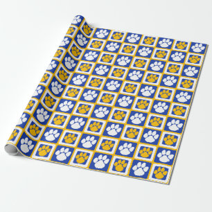 Papel De Regalo Huella repetitiva azul, blanca y dorada