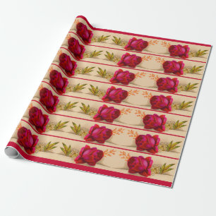Papel De Regalo Huella rosa roja victoriana