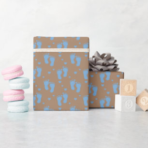 Papel De Regalo Huellas de bebé azules en marrón