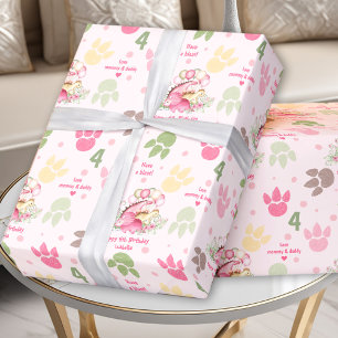 Papel De Regalo Huellas de dinosaurio Chica rosa Nombre de cumplea