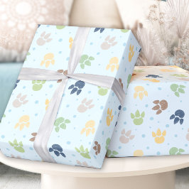 Papel De Regalo Huellas de Dinosaurio Pastel Blue Green Boy Cumple