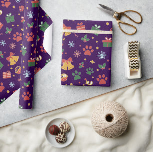 Papel de regalo Huellas de gato de Navidad y regal
