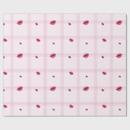 Papel De Regalo Huellas de labios rosados en cuadros. Día de San V