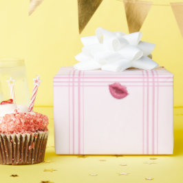 Papel De Regalo Huellas de labios rosados en cuadros escoceses. Dí