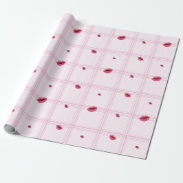Papel De Regalo Huellas de labios rosados en cuadros escoceses. Dí