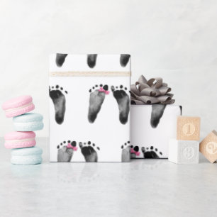 Papel De Regalo Huellas De Niña Bebé Con Bow Rosa