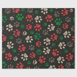 Papel De Regalo Huellas de pata de Navidad con estrellas