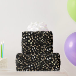 Papel De Regalo Huellas de Pata de Oro Negro y Plata