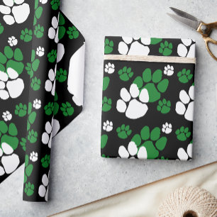 Papel De Regalo Huellas de pata negras, verdes y blancas 