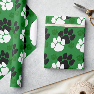 Papel De Regalo Huellas de pata verdes y negras