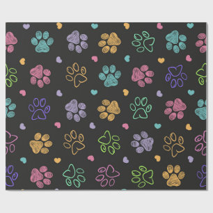 Papel De Regalo Huellas de patas de garabatos coloridos