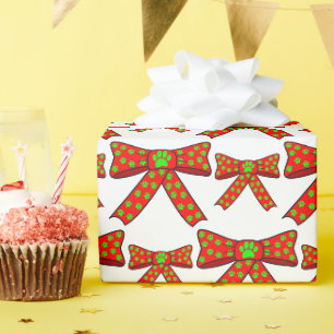 Papel De Regalo Huellas de patas de perro con cinta roja en Navida