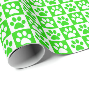 Papel De Regalo Huellas de patas de perro verdes y blancas