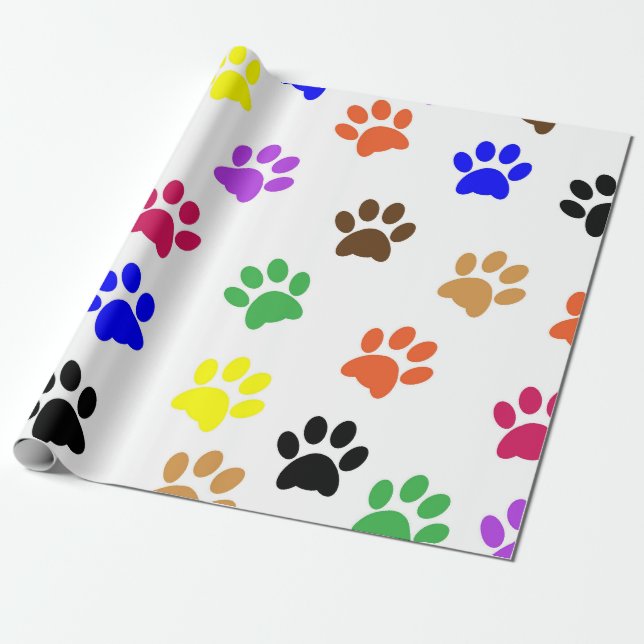 Papel De Regalo Huellas de patas multicolores (Desenrollado)