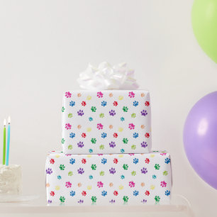 Papel De Regalo Huellas de patas pintadas con colores del arcoíris