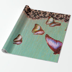 PAPEL DE REGALO HUELLAS DESFADERADAS EN LAZO VERDE Y MARIPOSAS