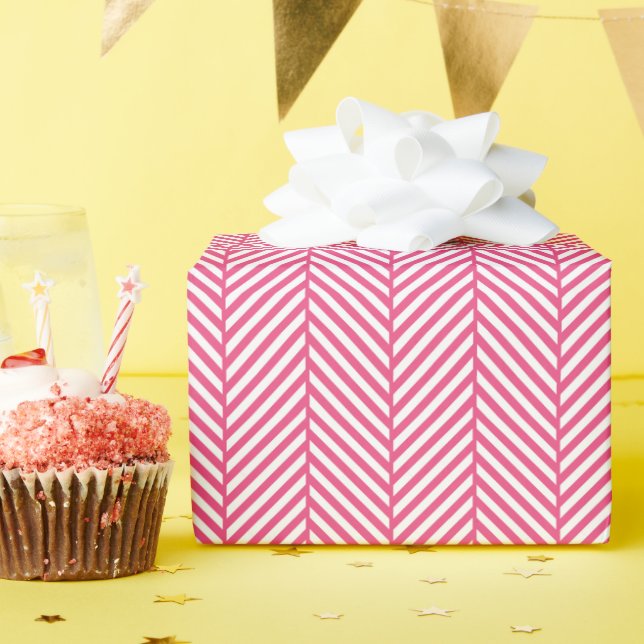 Papel De Regalo Hueso de arenque blanco y rosa caliente (Fiesta de cumpleaños )