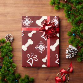 Papel De Regalo Hueso de perro de Navidad con patrón de copo de ni