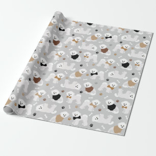 Papel De Regalo Huesos de Bichon Frise y gris